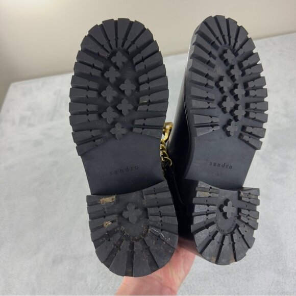 Sandro Leather Black Biker Boots Women's Size 9 - Picture 5 of 13